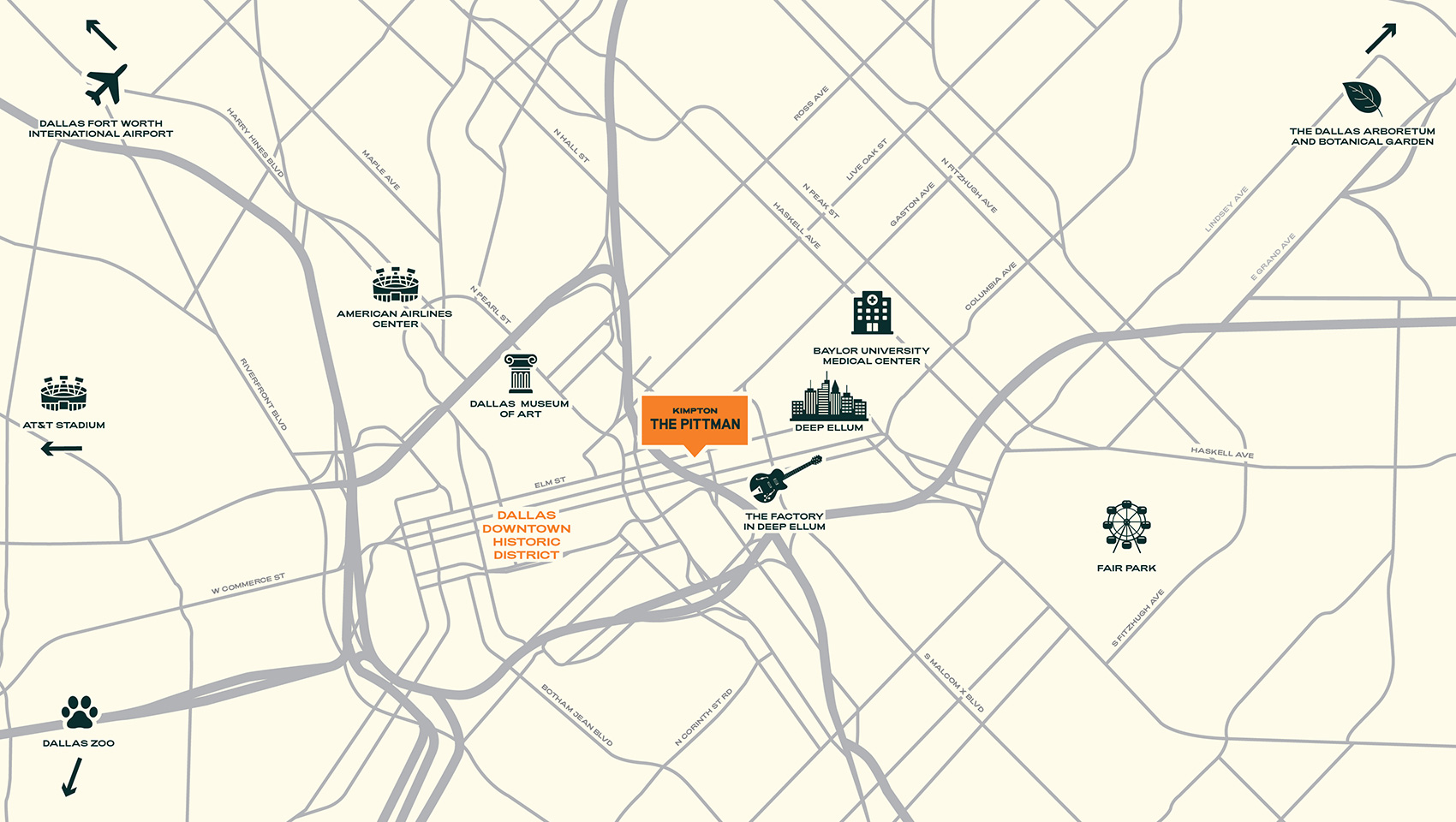 The Kimpton Pittman Hotel Dallas map